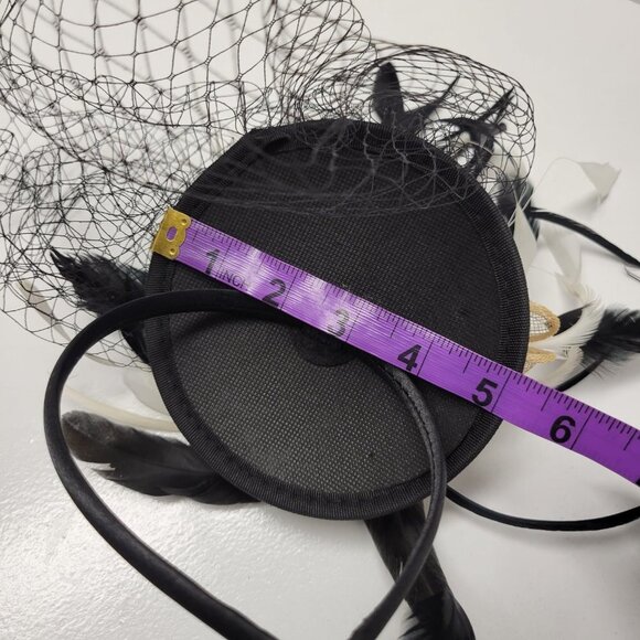 Black Headband Feathers Fascinator with Black netting on Headband - Picture 9 of 15